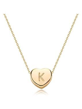 Gold Initial Heart Necklace Dainty Letter Pendant 14K Plated Minimal Jewelry